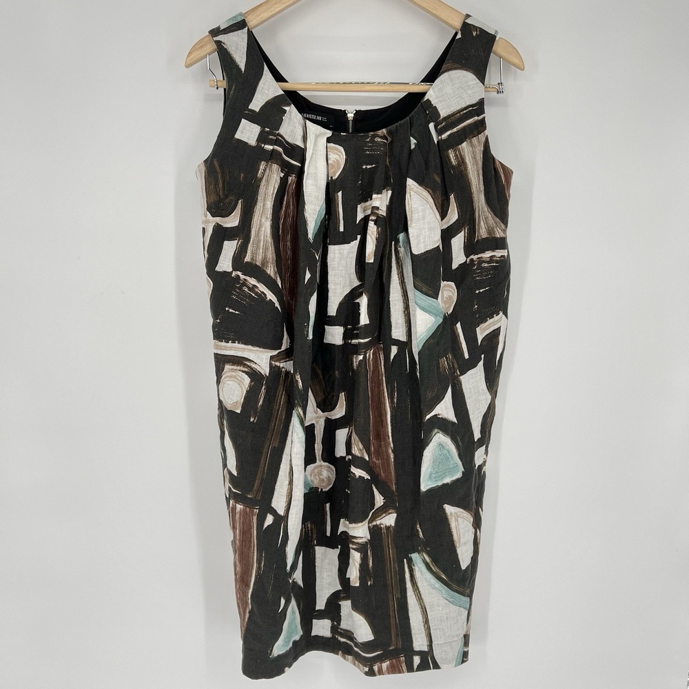 Lafayette 148 New York Womens‎ Brown Print Linen Shift Dress Sz 4 - Picture 3 of 15